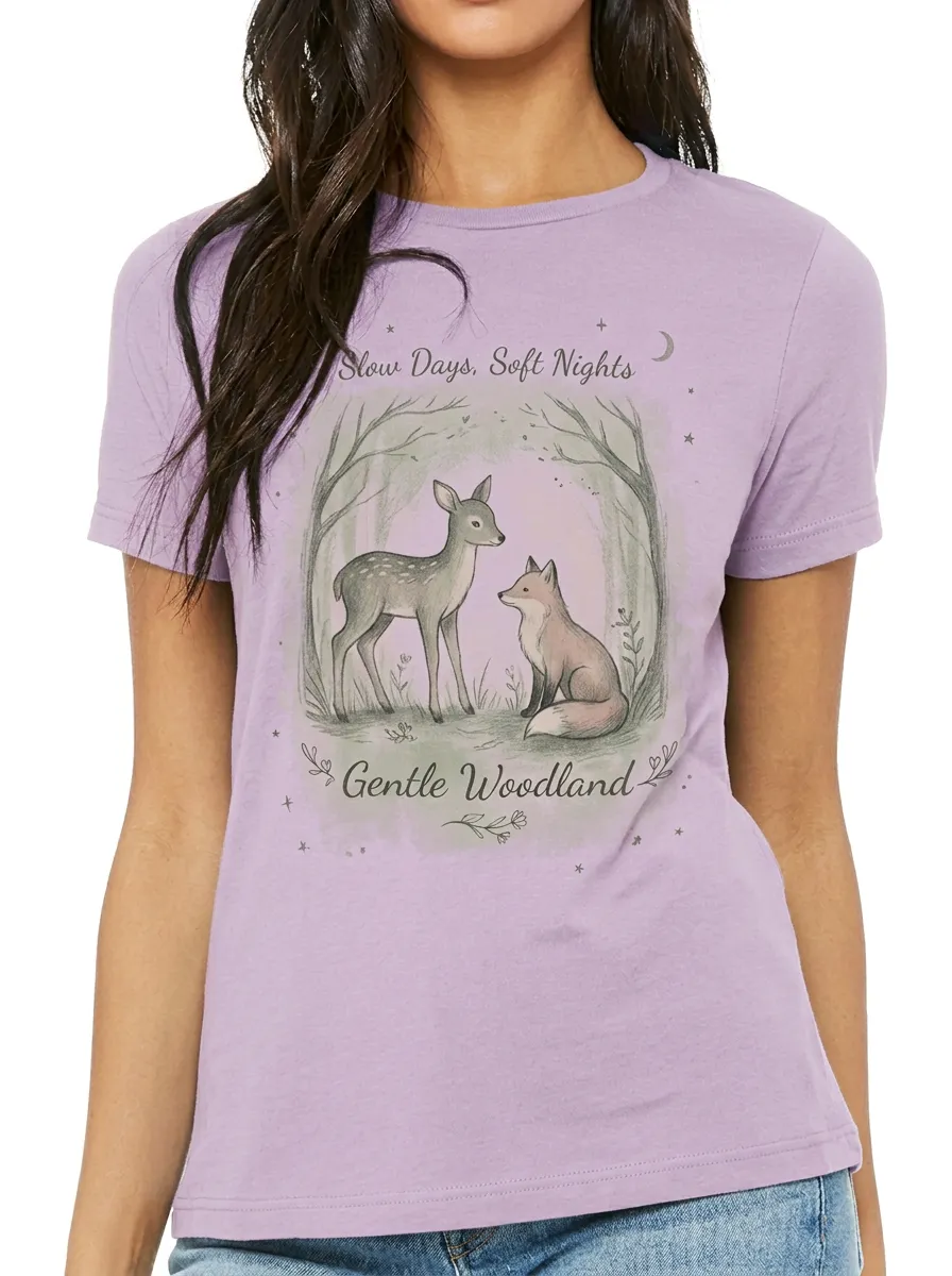 Women's Nature Lover Woodland Deer Fox Printed T-shirt
