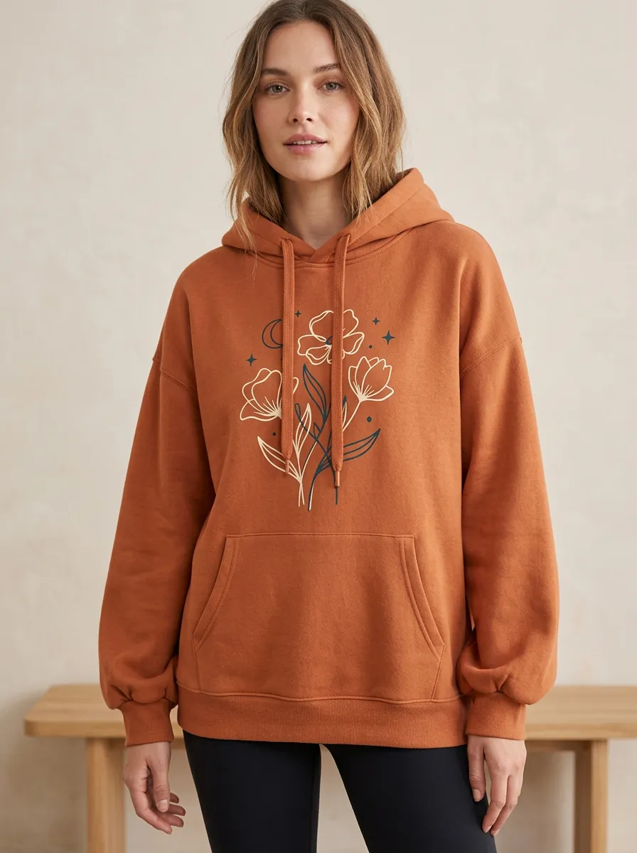 Celestial Floral Moon Star Hoodie