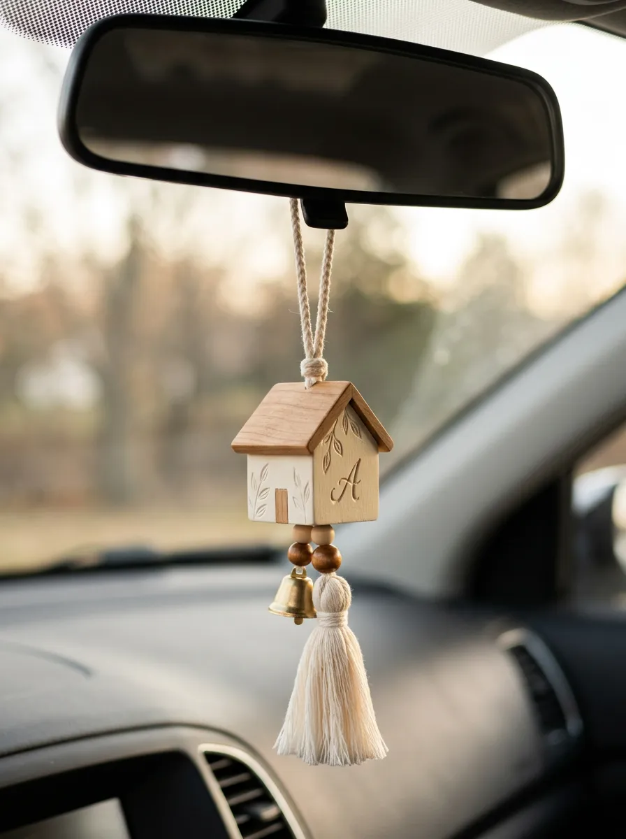 Tassel Wooden Rearview Mirror Hanging Ornament