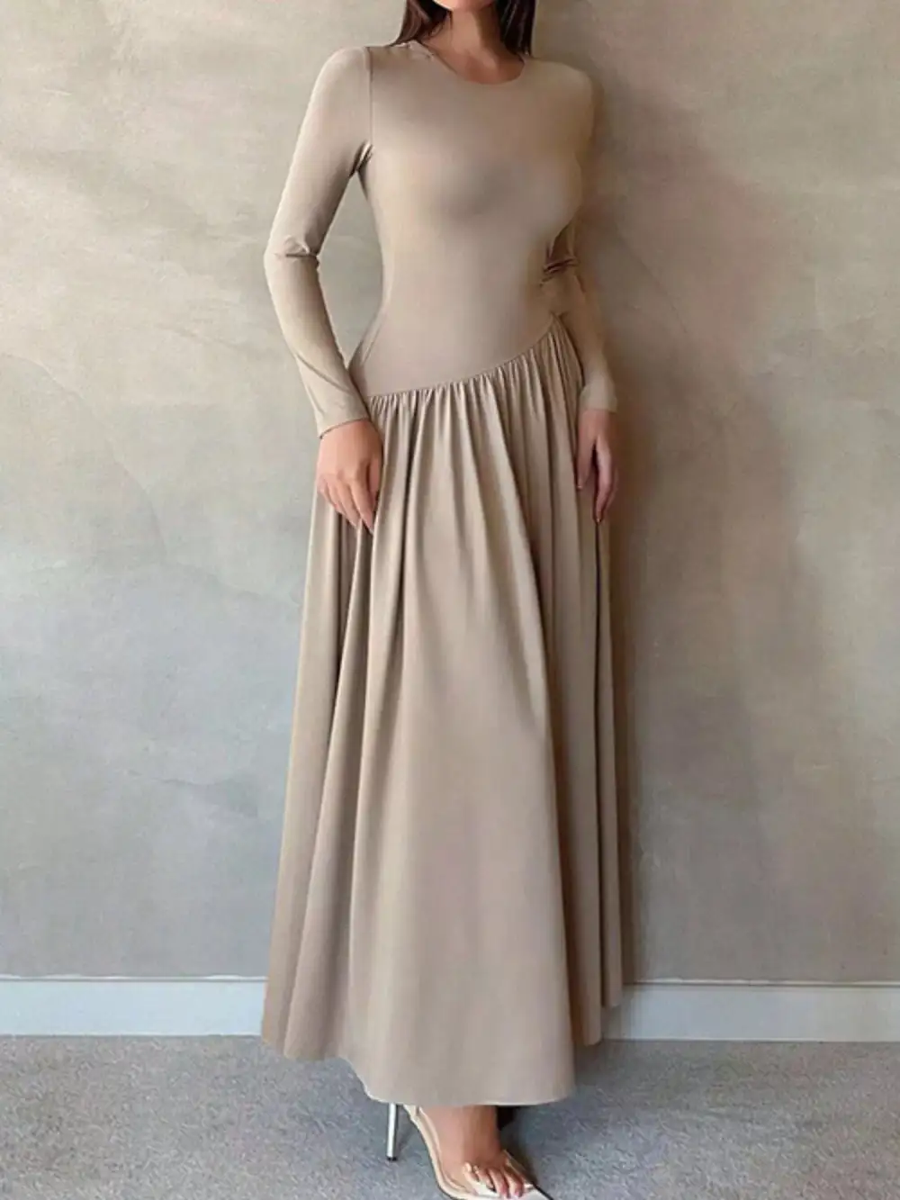 Long Sleeve Ruched A Line Maxi Dress