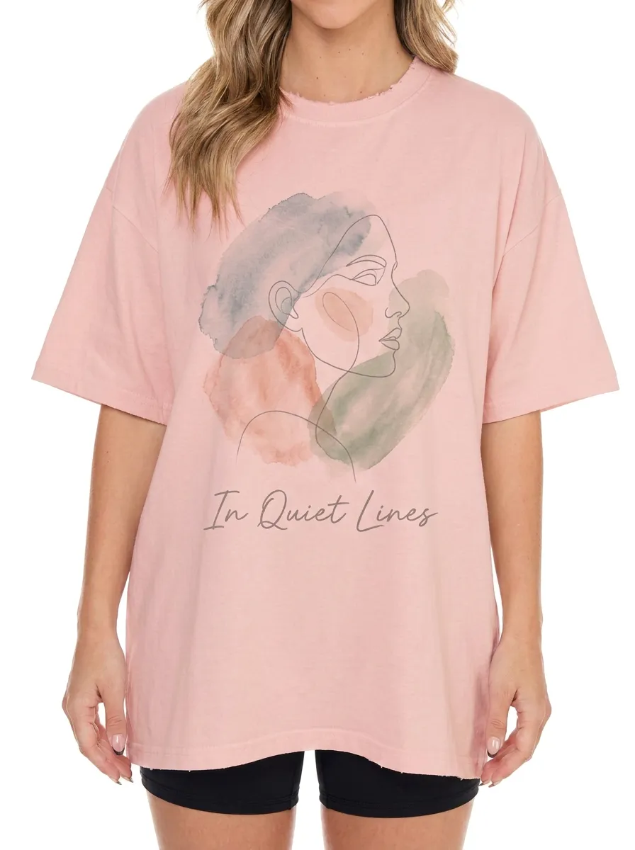 Women's Abstract Minimalist Face Watercolor Printed T-shirt