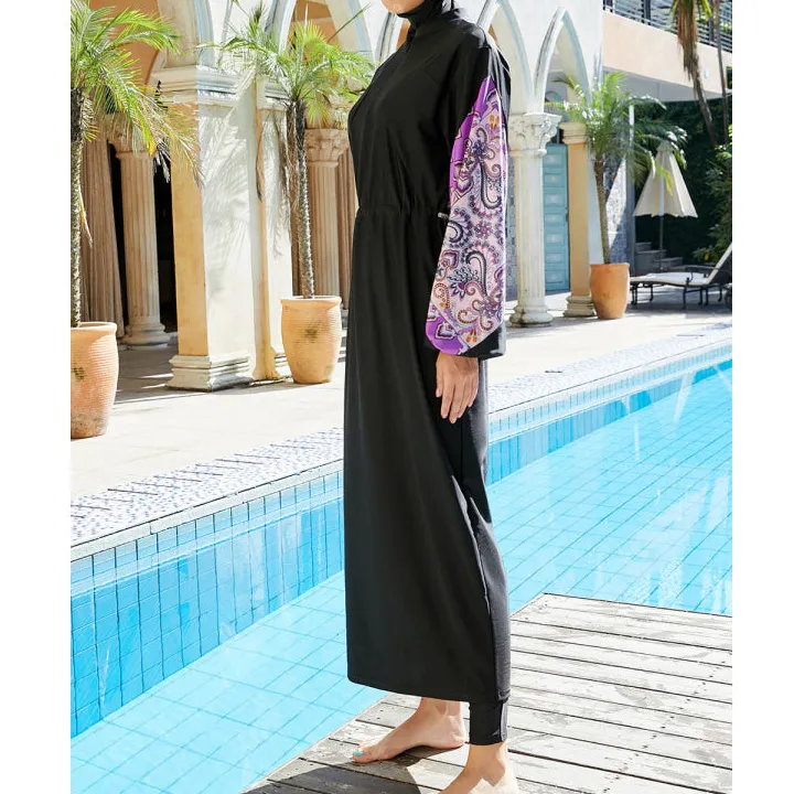 Women's Drawstring Long-Sleeve Printed Swim Set