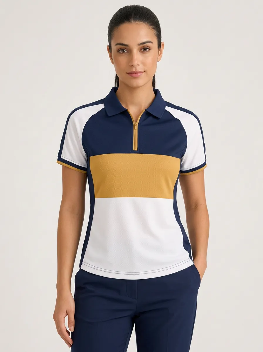 Women's Colorblock Casual Sporty Zip-Up Polo Shirt