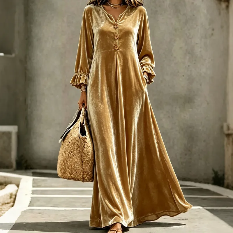 ⌛Limited-Time Offer-Women's Elegant Velvet Maxi Dress with Ruffle Sleeve