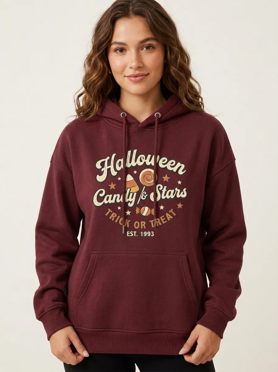 Women's Halloween Candy Stars Trick or Treat Printed Hoodie