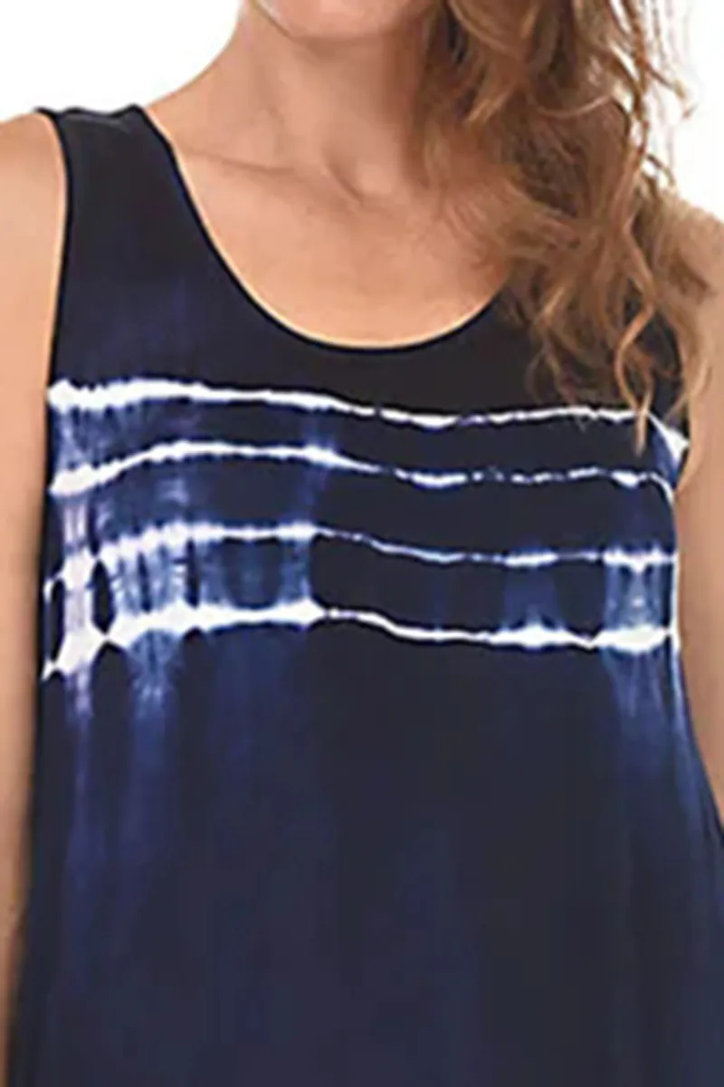 Navy Tie-Dye Sleeveless Dress