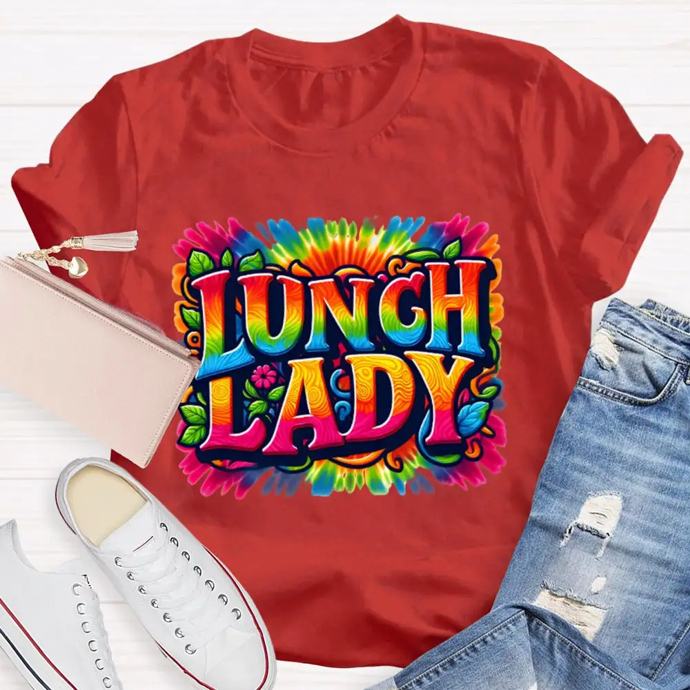 Lunch Lady Colorful Tie-Dye Print T-Shirt