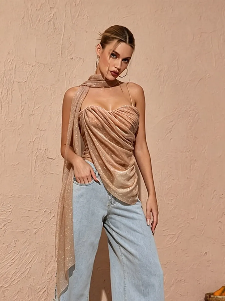 Tessa Elegant Rhinestone-Embellished Mesh Top