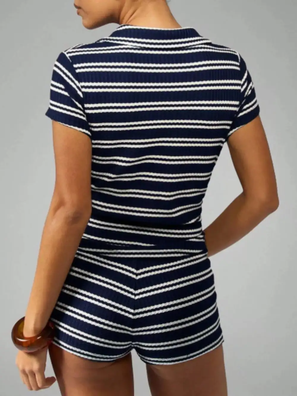 Striped Knit Short Sleeve Top Shorts Set