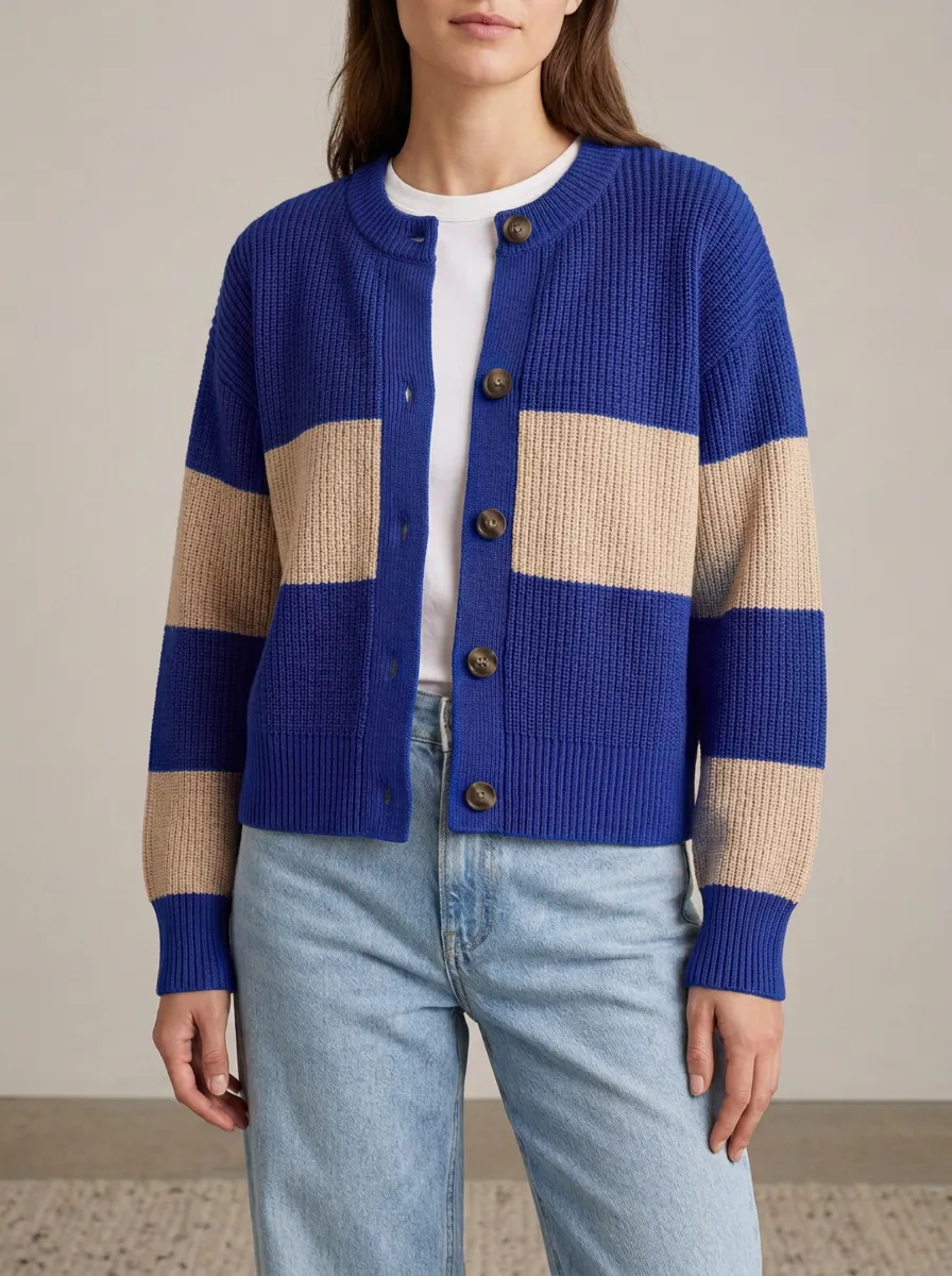 Everyday Textured Rugby Striped Knit Cardigan