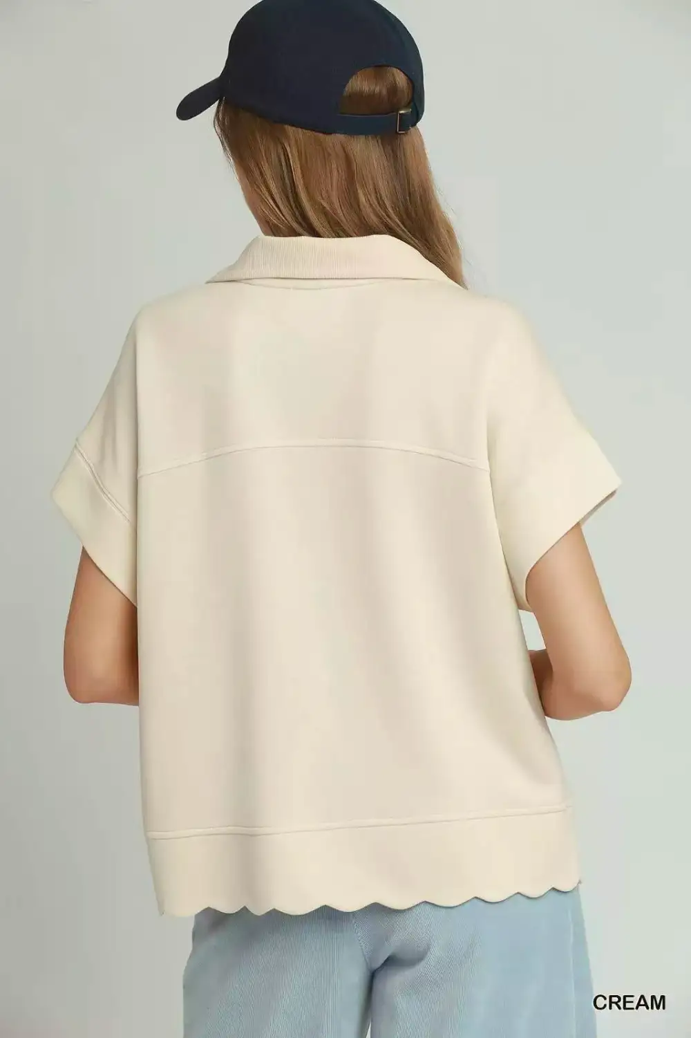 Half-Zip Scalloped Hem Sweatshirt