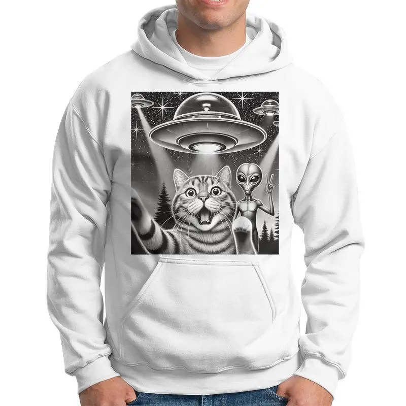 Cat Selfie With Ufo Alien Abduction Extraterrestrial Hoodie