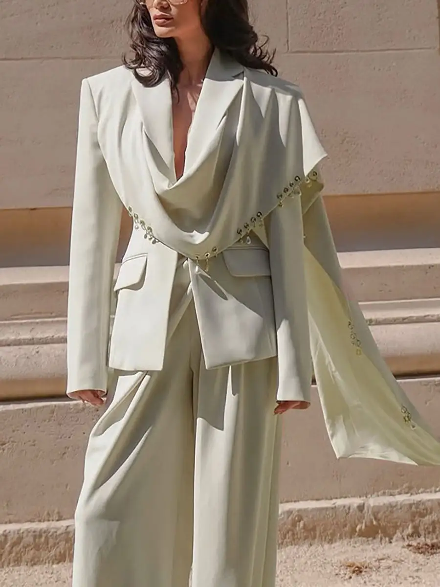 Long Sleeve Pocket Solid Color Split Notched Blazer