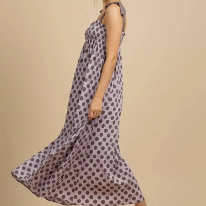 Polka Dot Smocked Square Neck Dress