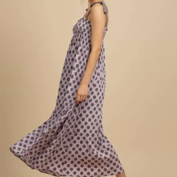Polka Dot Smocked Square Neck Dress