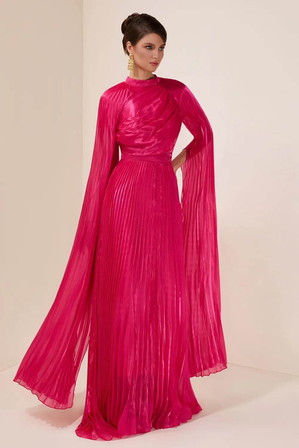 Solid Pleated Tie-Up Maxi Dress