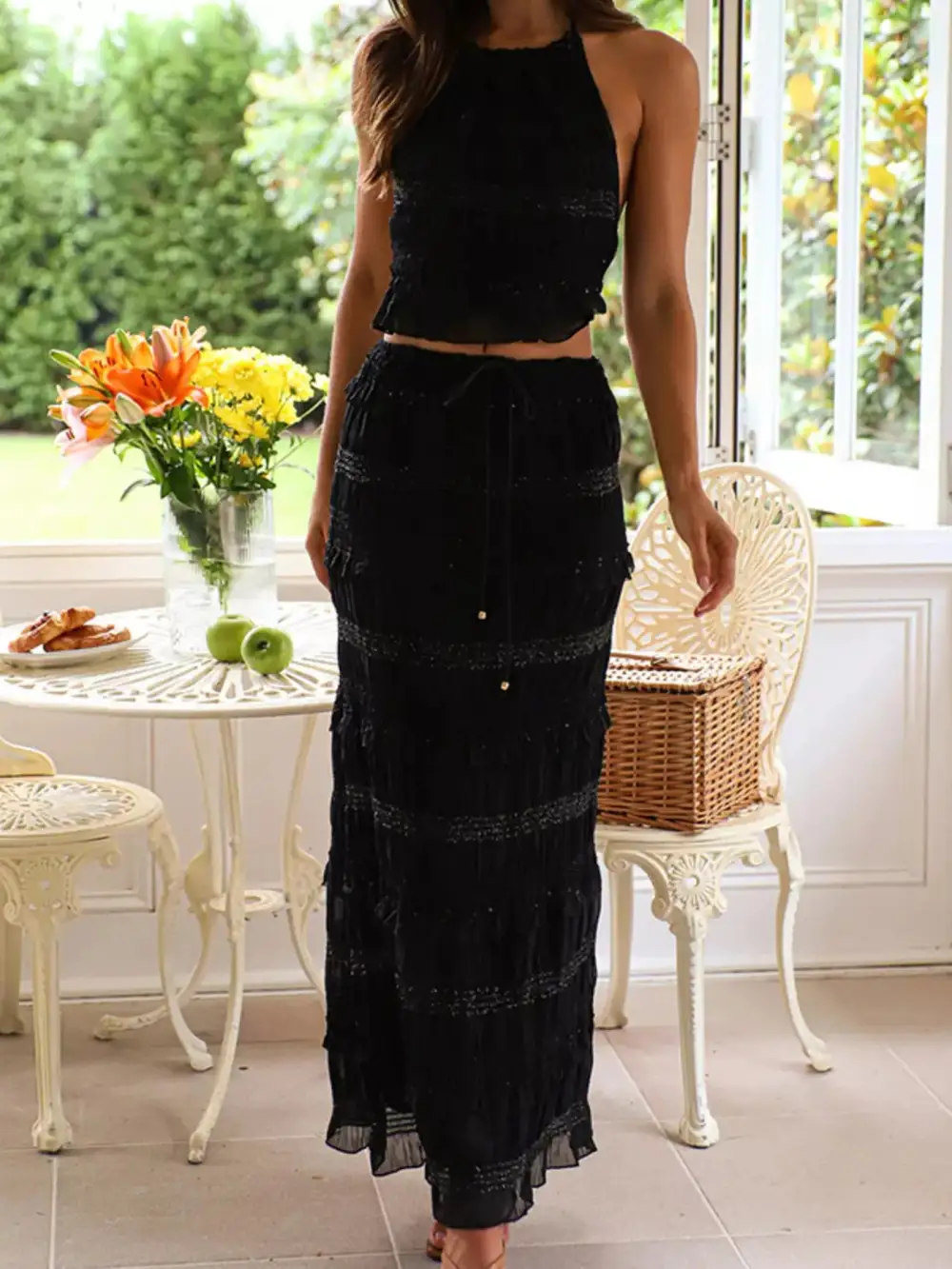 Elegant Sleeveless Top And Maxi Skirt Set