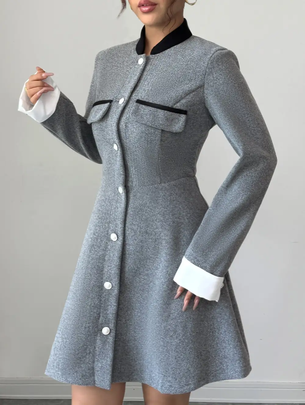 Contrast Collar Tweed Mini Dress