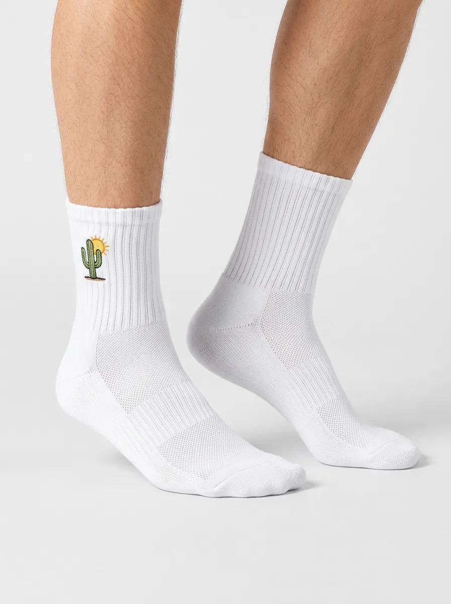White Cactus Graphic Athletic Ankle Socks