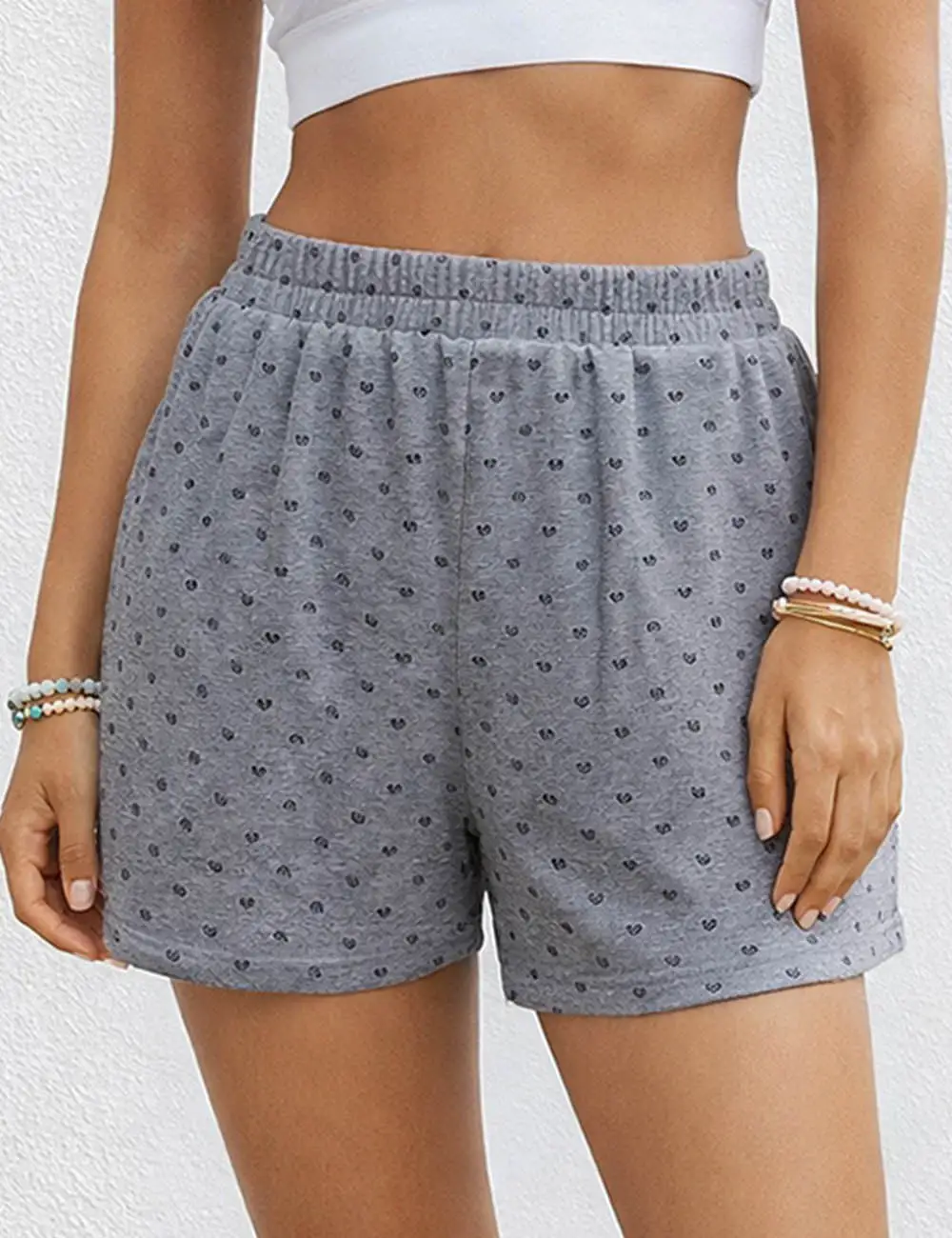 Polka Dot Elastic Waist Pocket Wide Leg Shorts