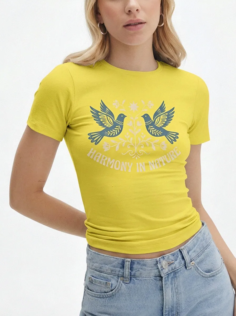 Women's Nature Lover Harmony Birds Floral Printed T-shirt