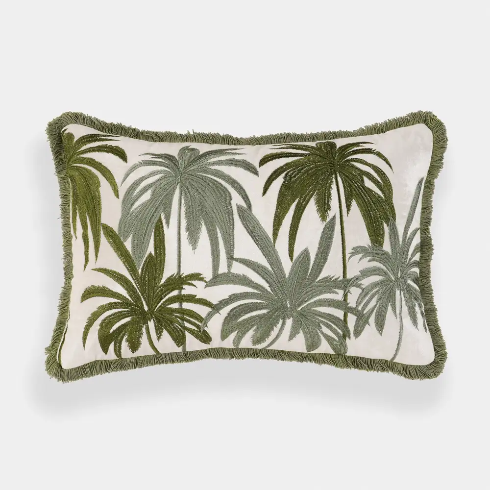 Green Palm Velvet Cushion Cover