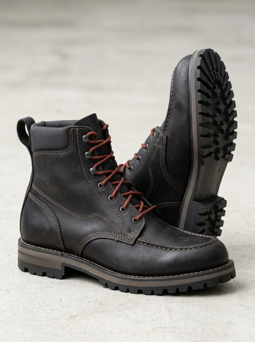 Unisex Vintage Leather Lace-Up Stitched Work Boots