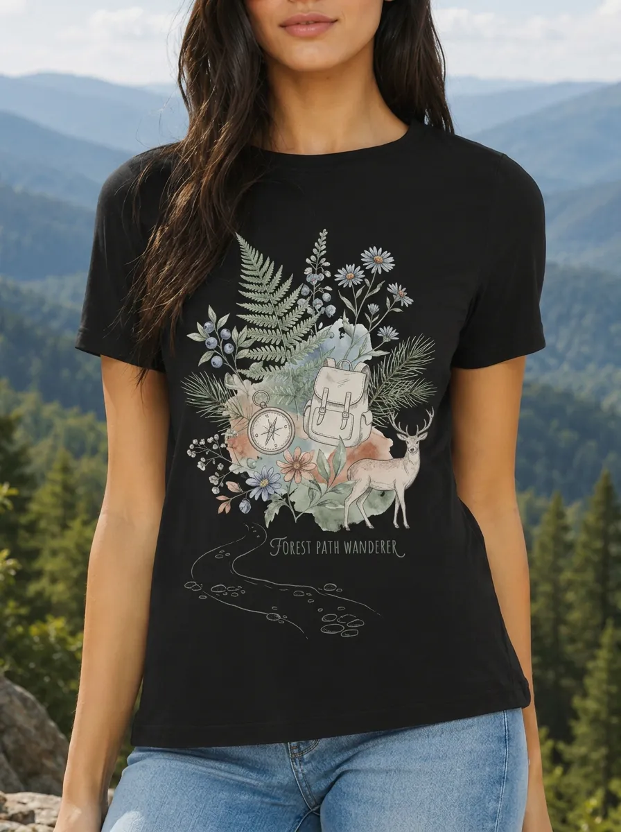 Women's Nature Lover Deer Compass Backpack Printed T-shirt