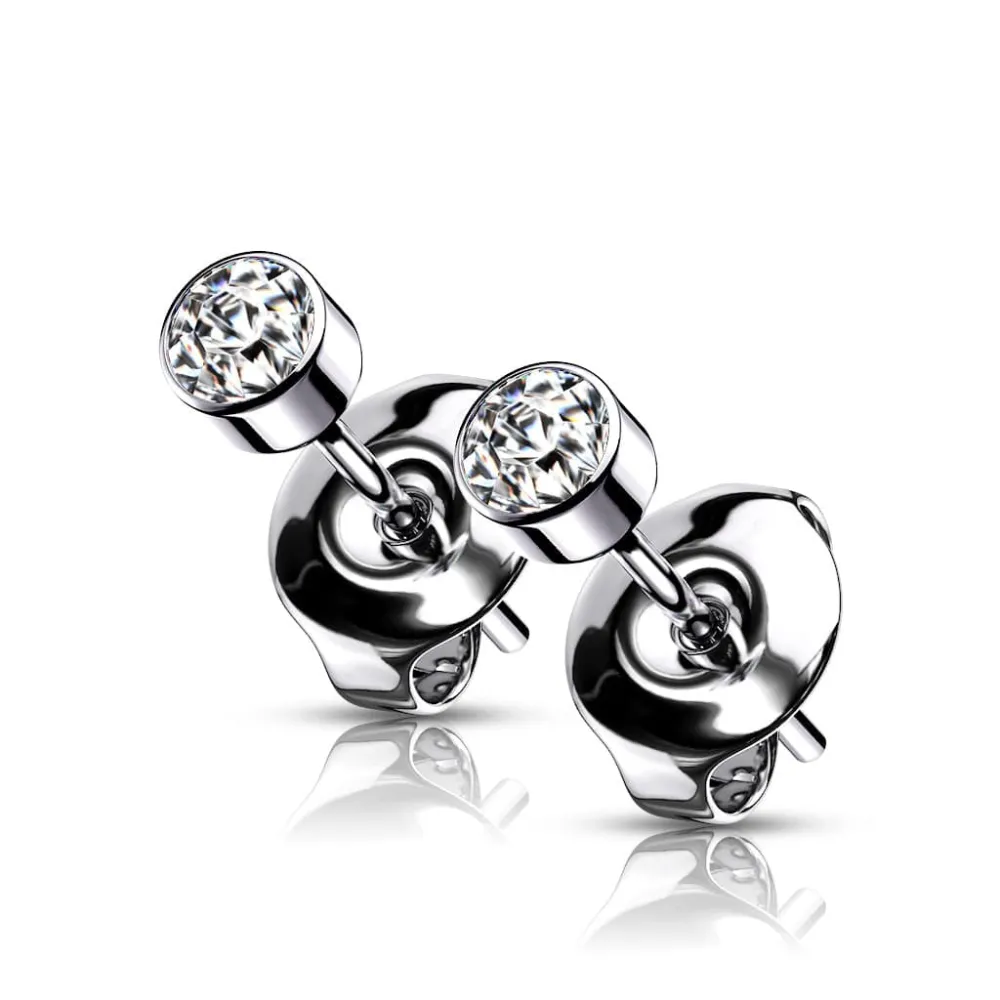 Bezel Set Cubic Zirconia Titanium Stud Earrings