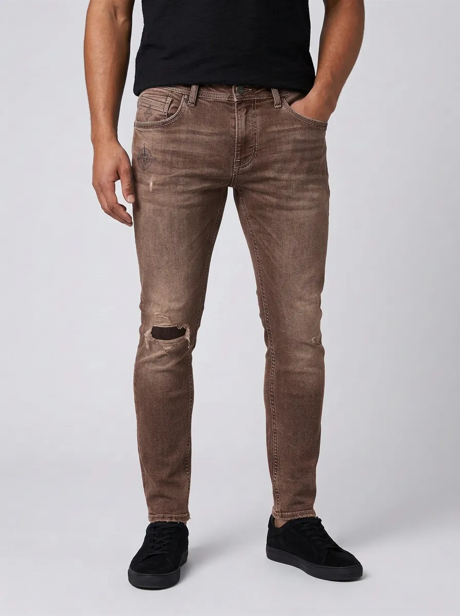 Men's Harbor Compass Graphic Distressed Graphic Slim-Fit Jeans