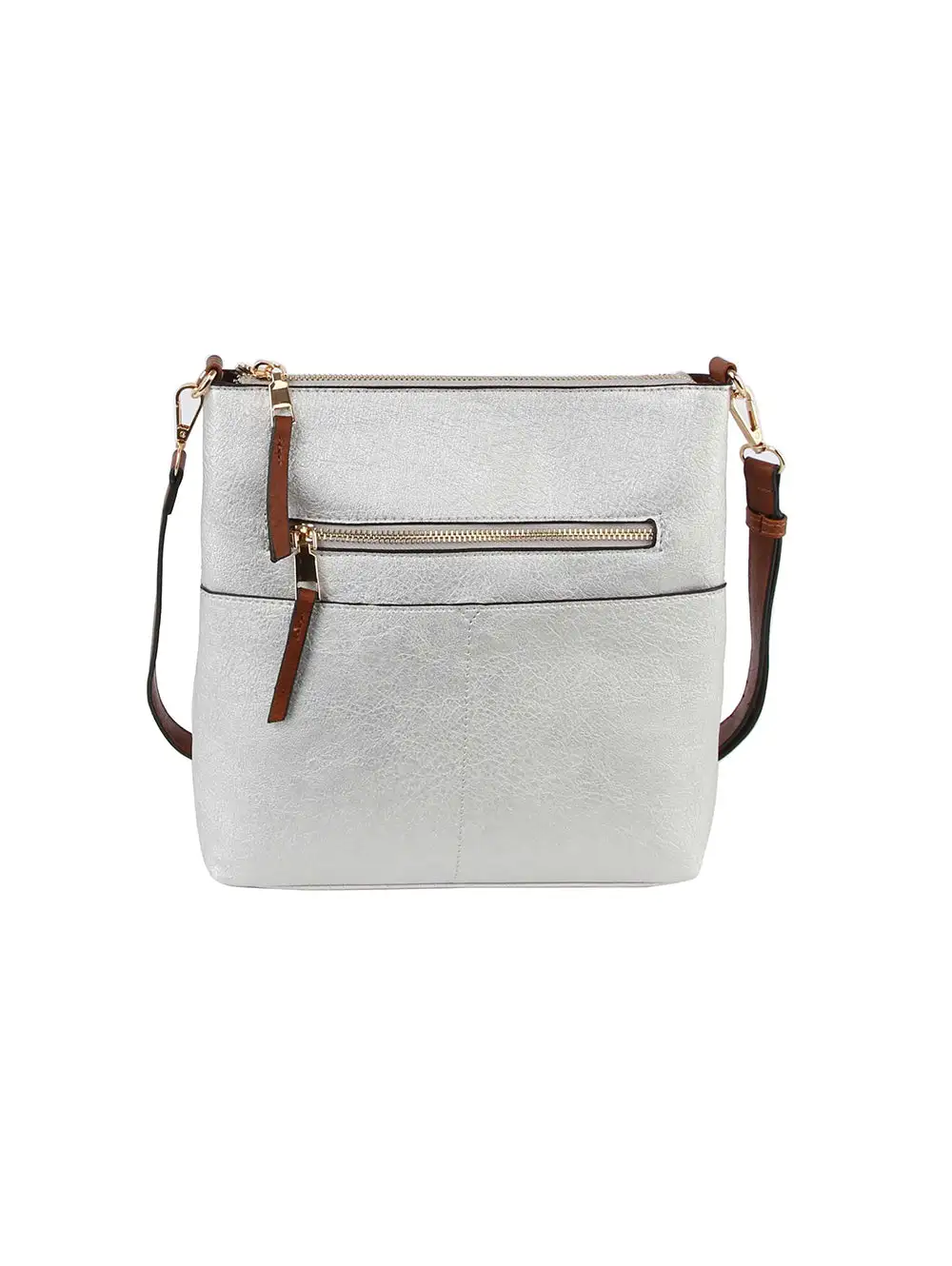 Practical Detail Pocketed Faux Leather Crossbody Sling Bag