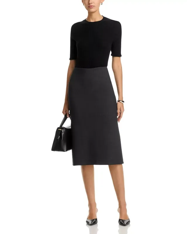 Wool Blend Scuba Knit Crepe Skirt