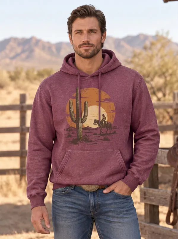 Prairie Sky Cactus Sunset Sun Look Men's Western Sweatshirt
