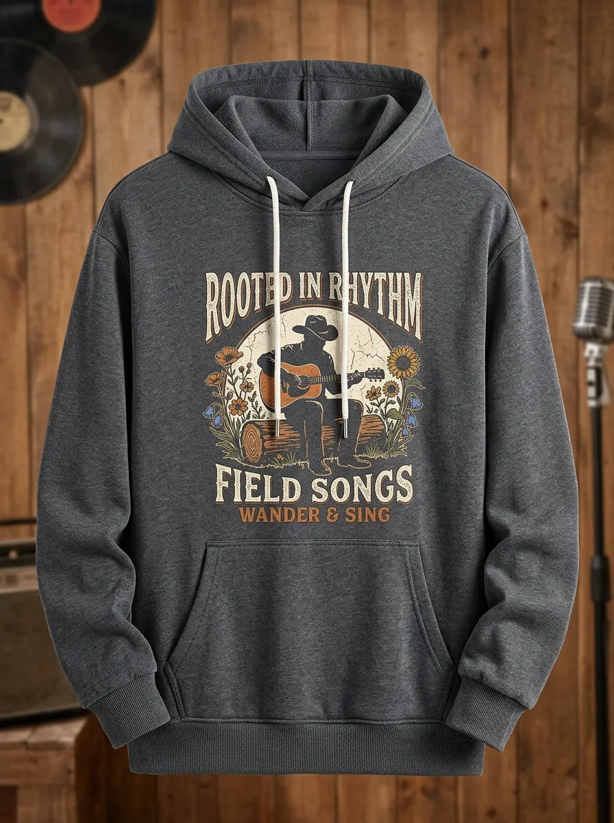 Guitar Floral Country Music Graphic Hoodie