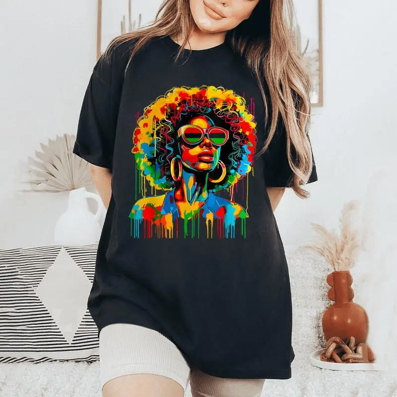 Dripping Black Queen Afro African Melanin Junenth Women's Oversized Comfort T-Shirt