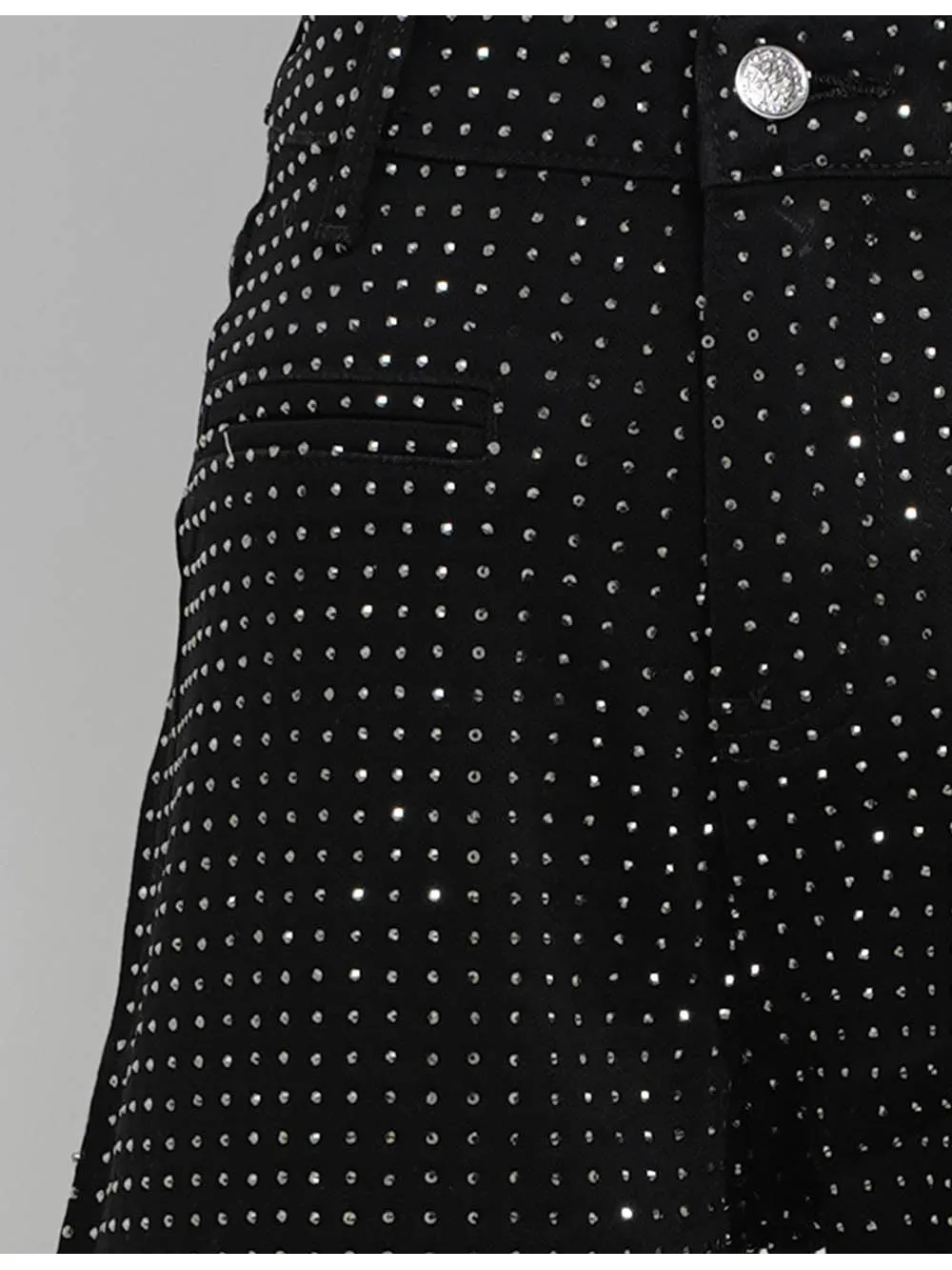 Chic Rhinestone Sparkle Button Wide Leg Denim Pants