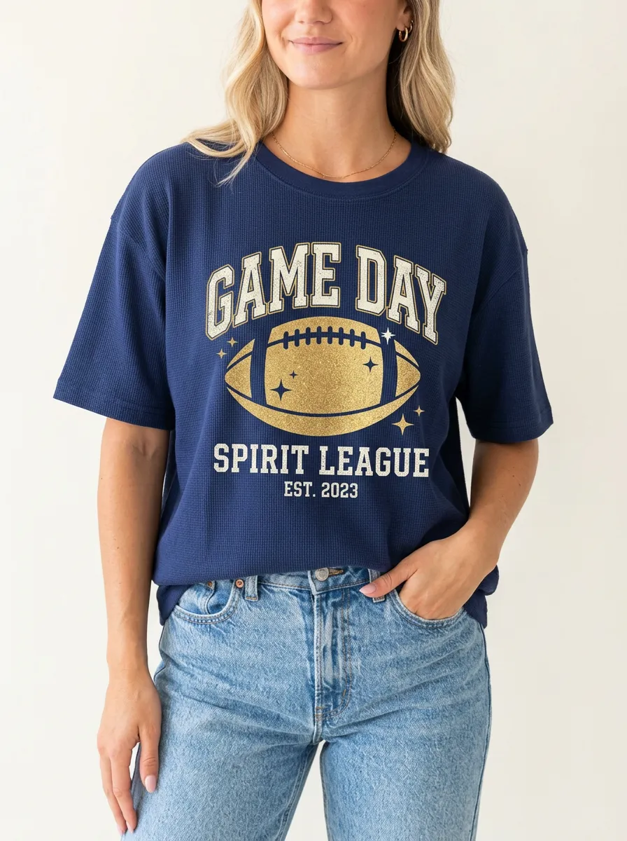 Women's Football Ball Game Day Waffle Graphic T-Shirt