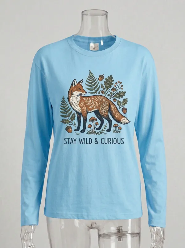 Nature Lover Fox Forest Mushroom Long Sleeve Shirt