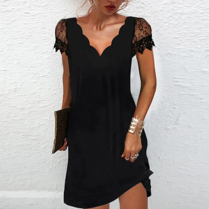 Scalloped Neck Short-Sleeve Mini Dress