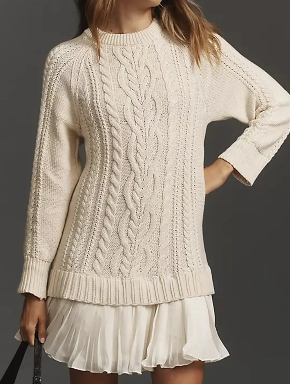 Cable Knit Chiffon Patchwork Mini Dress