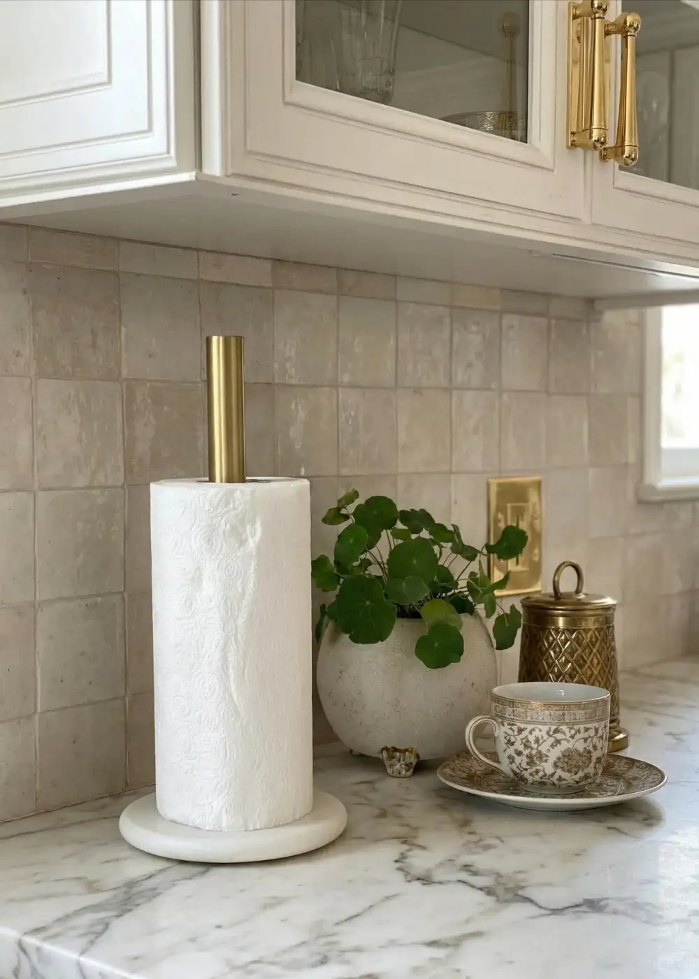 Kitchen Marble Towel Roll Holder White Gold