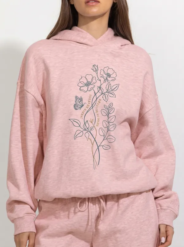Women's Botanical Butterfly Jardin Reveuse Printed Hoodie