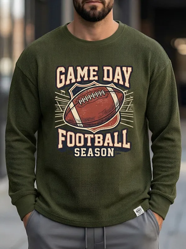 Men's American Football Game Day Season Printed Waffle Sweatshirt