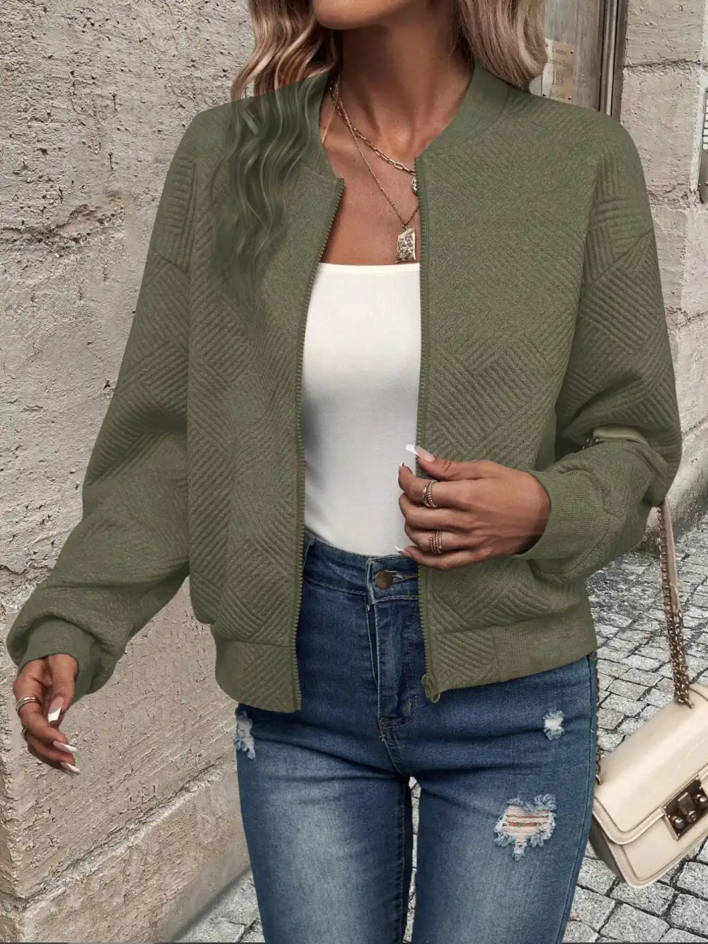 Refined Zip-Up Textured Jacket
