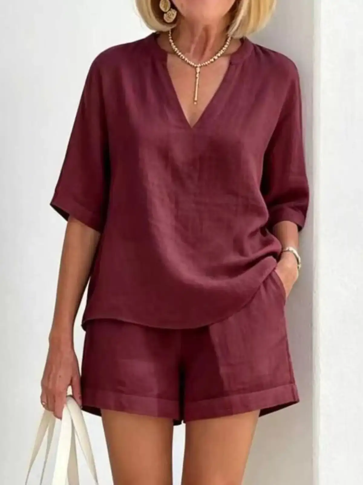 Tailored Refined Pocketed Top and Shorts Matching Set