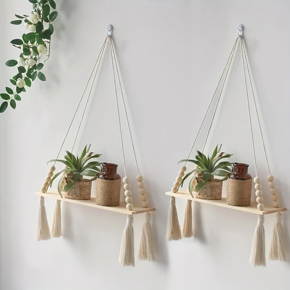 Boho Hanging Wall Plant Shelf