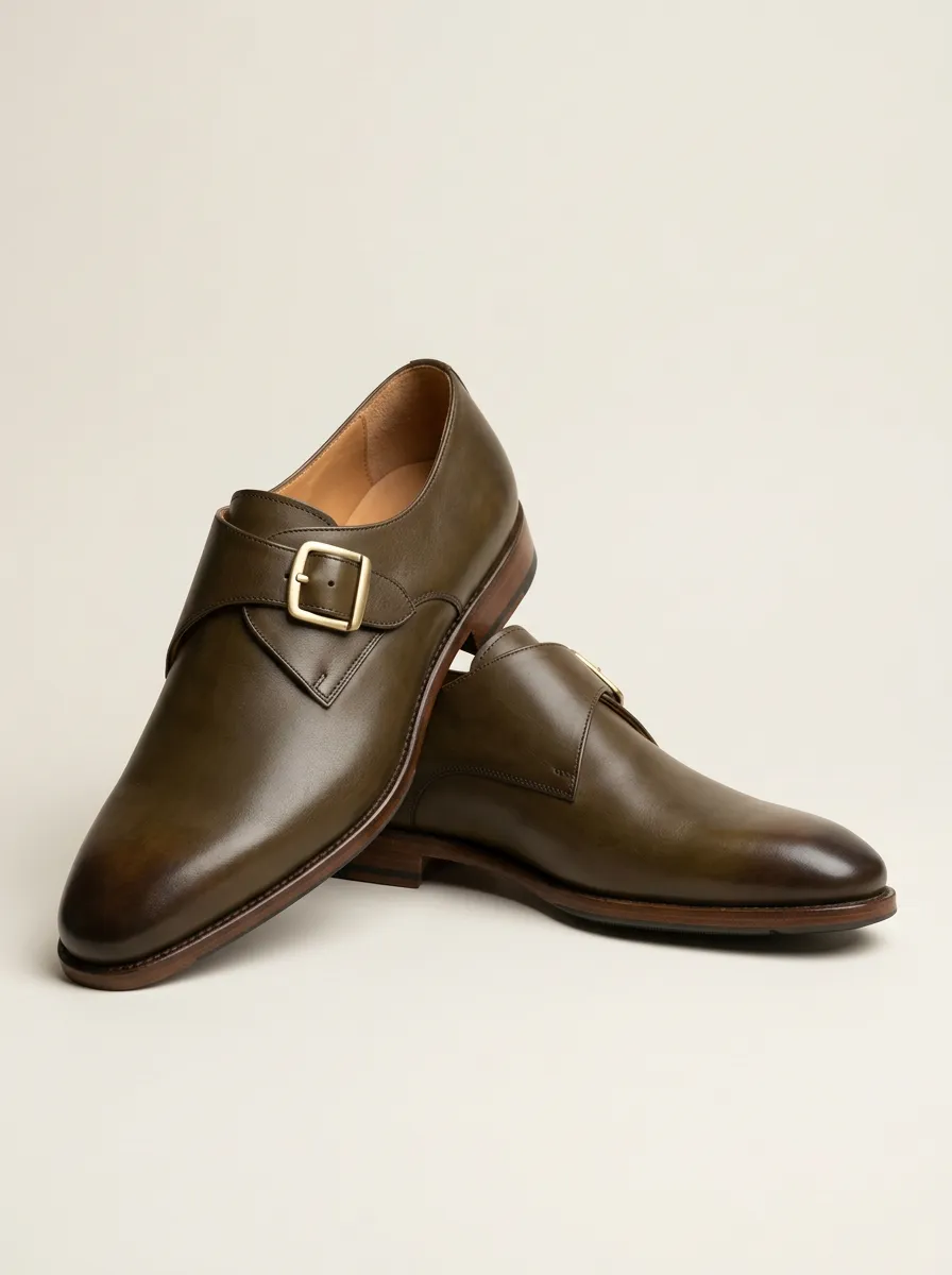 Men's Single Monk Strap Leather Shoes