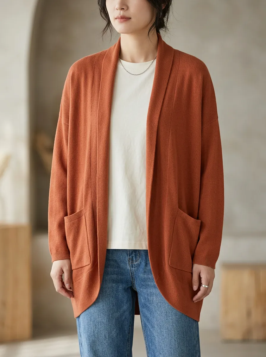 Classic Open-Front Knit Cardigan