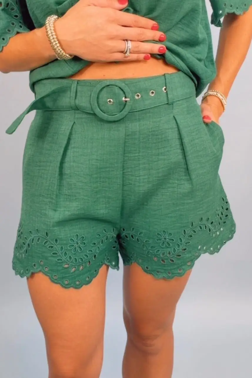Pleated Embroidered Shorts