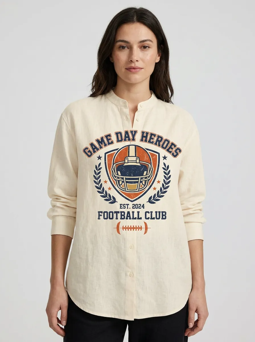 Women's American Football Game Day Heroes Helmet Printed Shirt